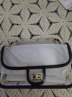 NWT Transparent Clear Shoulder Bag with Black Trim and Gold Hardware